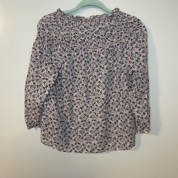 J. JILL Sz M Peasant‎ 100% Cotton Blouse Top Smocked Cottagecore Embroidered - Picture 6 of 7